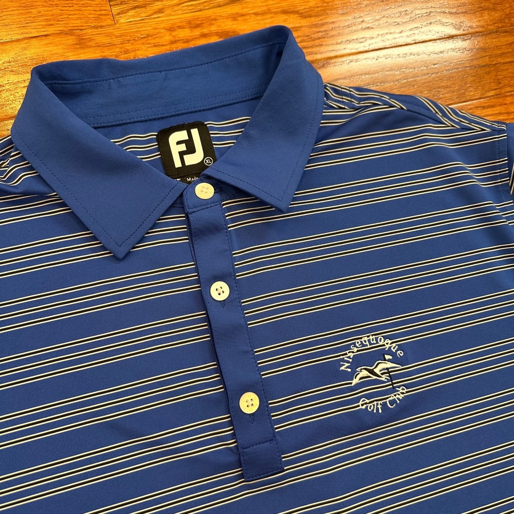 FootJoy Nissequogue Golf Club Performance Polo Shirt Mens XL Blue Striped Active